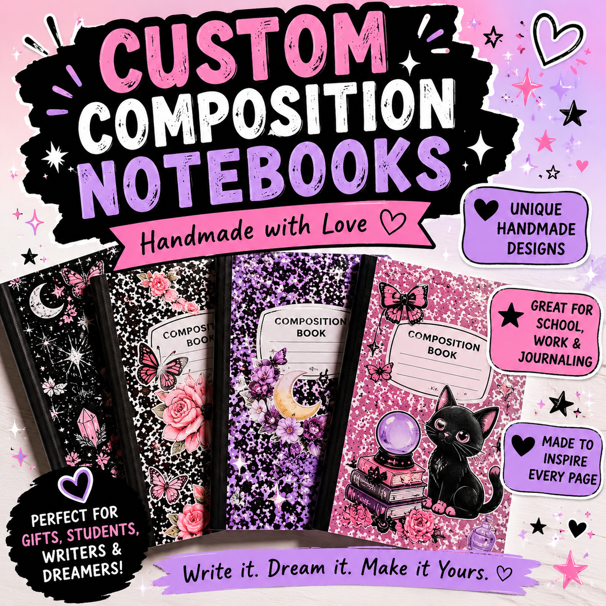 Decorative Composition Notebook | Handmade Journal for School, Writing & Gifts