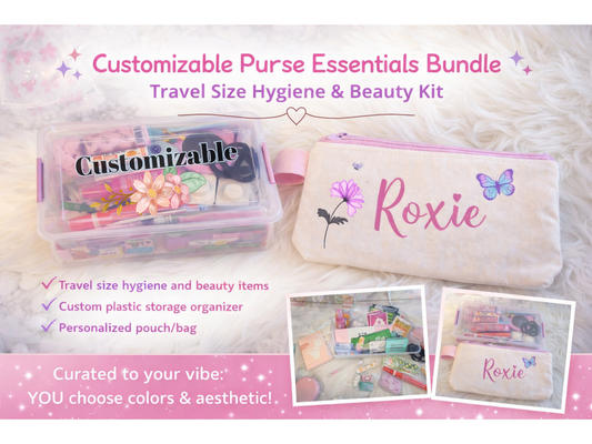 Custom Purse Essentials Bundle | Travel Size Hygiene & Beauty Kit with Pouch and Organizer